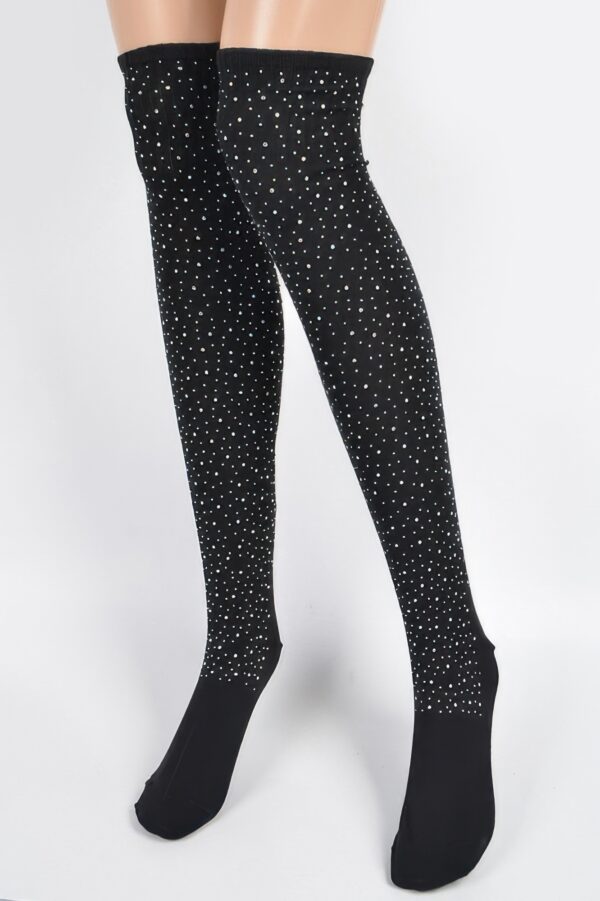 Stone-Embellished Knee-High Acrylic Socks