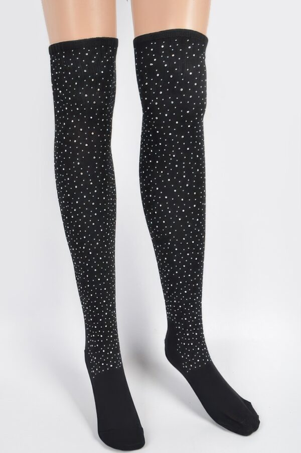 Stone-Embellished Knee-High Acrylic Socks