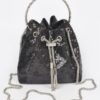 Compact Sequin Bucket Bag with Stone-Top Handle