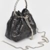 Compact Sequin Bucket Bag with Stone-Top Handle
