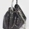 Compact Sequin Bucket Bag with Stone-Top Handle
