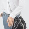 Compact Sequin Bucket Bag with Stone-Top Handle