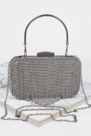 Rhinestone Fringe Hard Clutch – Mixed Metal Accents