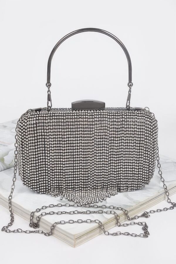 Rhinestone Fringe Hard Clutch – Mixed Metal Accents