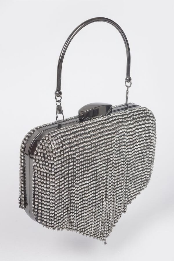 Rhinestone Fringe Hard Clutch – Mixed Metal Accents