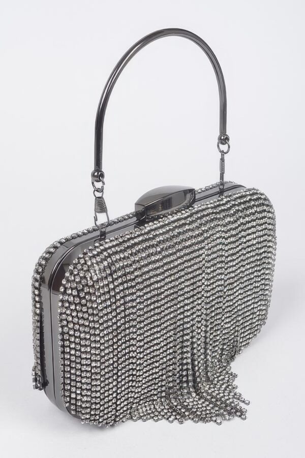 Rhinestone Fringe Hard Clutch – Mixed Metal Accents