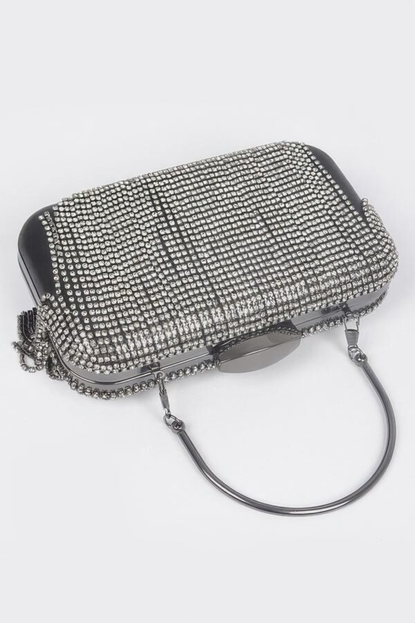 Rhinestone Fringe Hard Clutch – Mixed Metal Accents