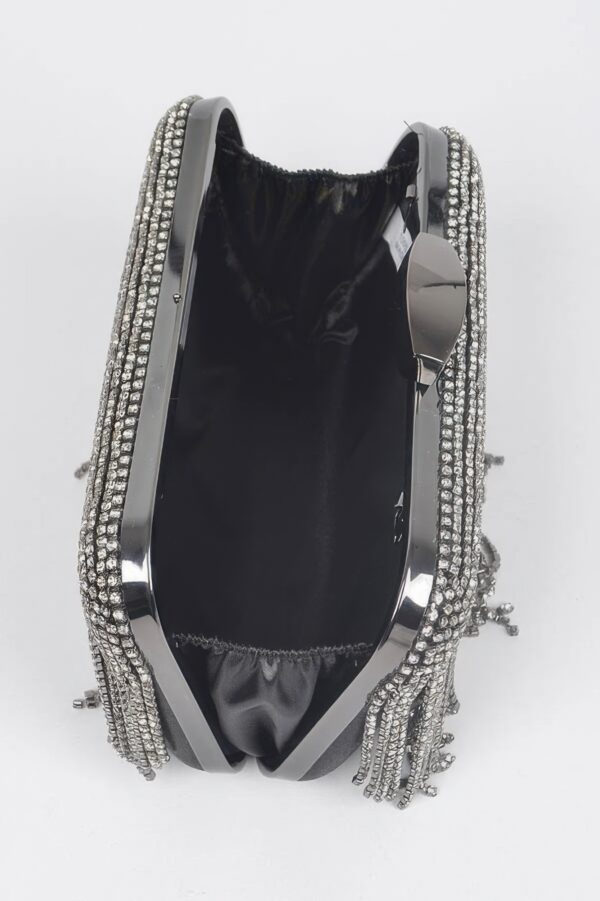 Rhinestone Fringe Hard Clutch – Mixed Metal Accents