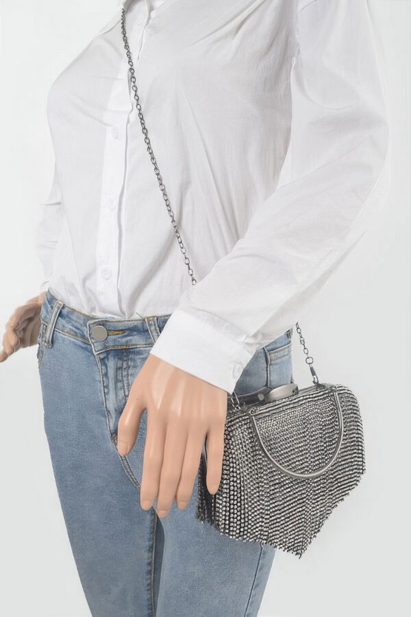 Rhinestone Fringe Hard Clutch – Mixed Metal Accents