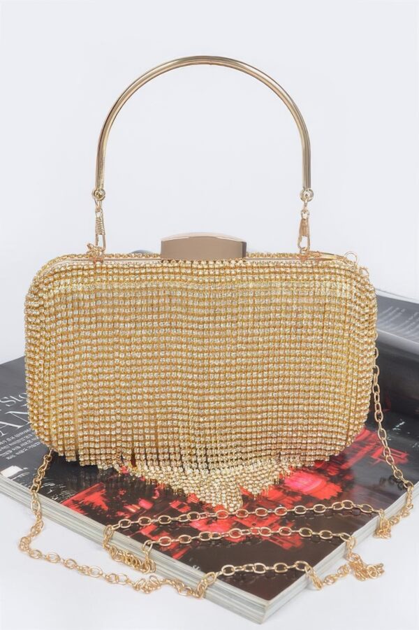 Rhinestone Fringe Hard Clutch – Mixed Metal Accents
