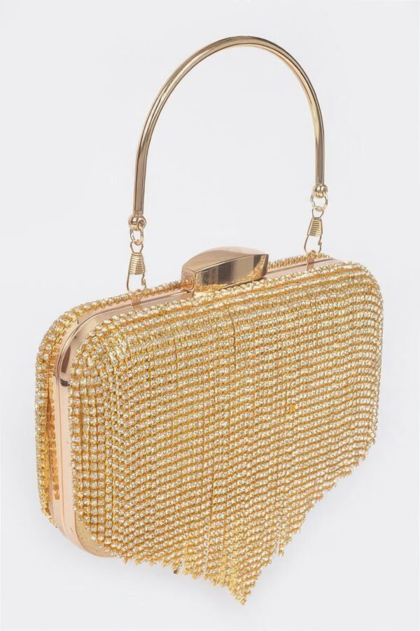 Rhinestone Fringe Hard Clutch – Mixed Metal Accents