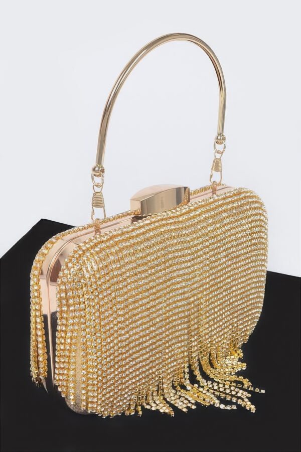 Rhinestone Fringe Hard Clutch – Mixed Metal Accents