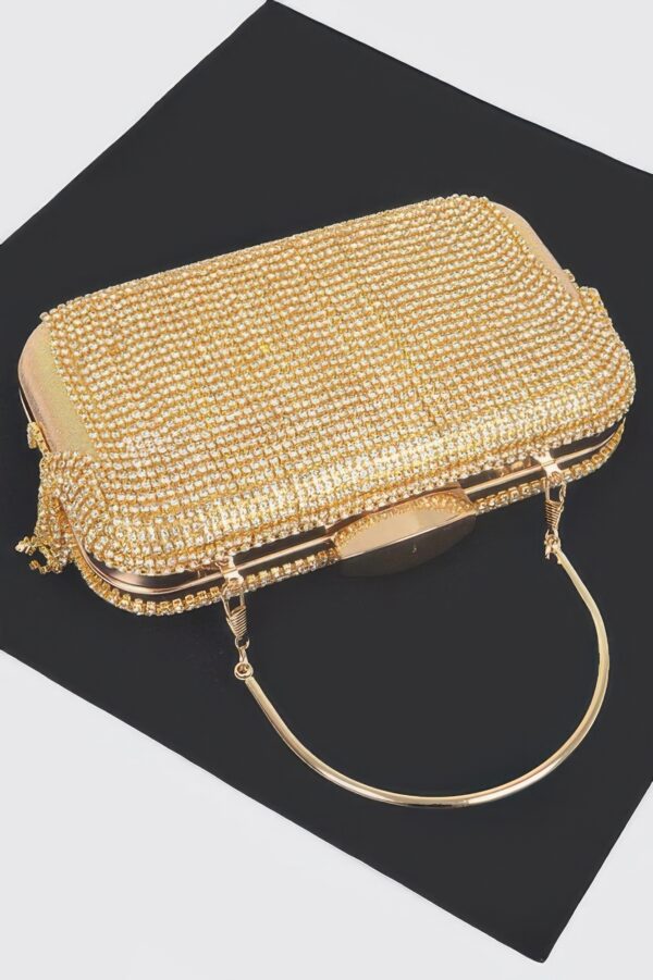 Rhinestone Fringe Hard Clutch – Mixed Metal Accents