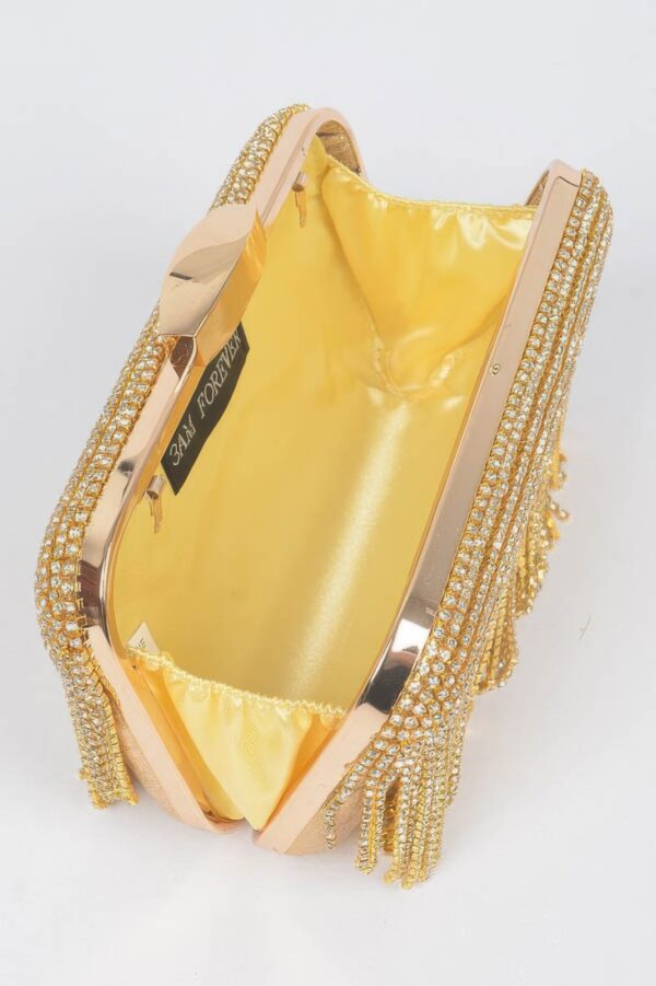 Rhinestone Fringe Hard Clutch – Mixed Metal Accents
