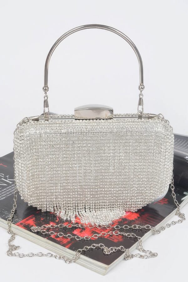 Rhinestone Fringe Hard Clutch – Mixed Metal Accents
