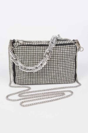 Oversized Rhinestone Bag with Link Chain Strap