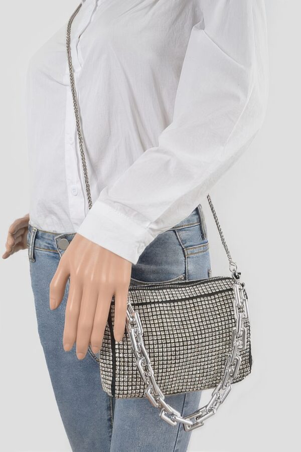 Oversized Rhinestone Bag with Link Chain Strap