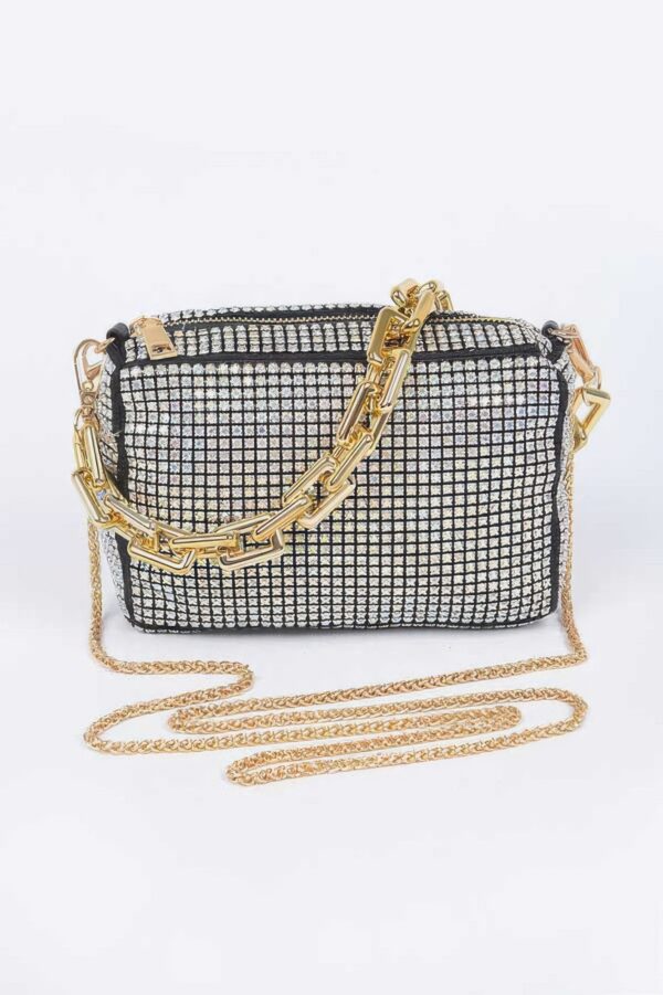 Oversized Rhinestone Bag with Link Chain Strap