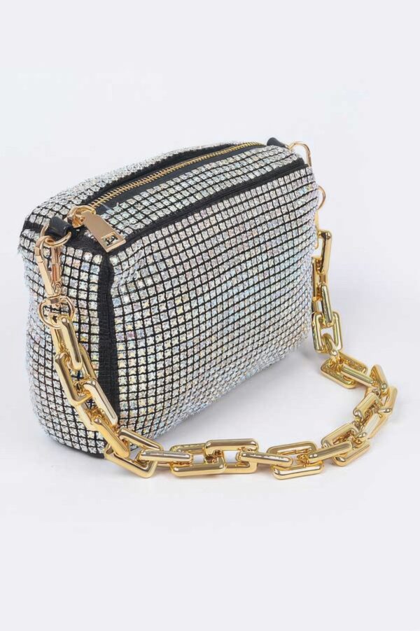 Oversized Rhinestone Bag with Link Chain Strap