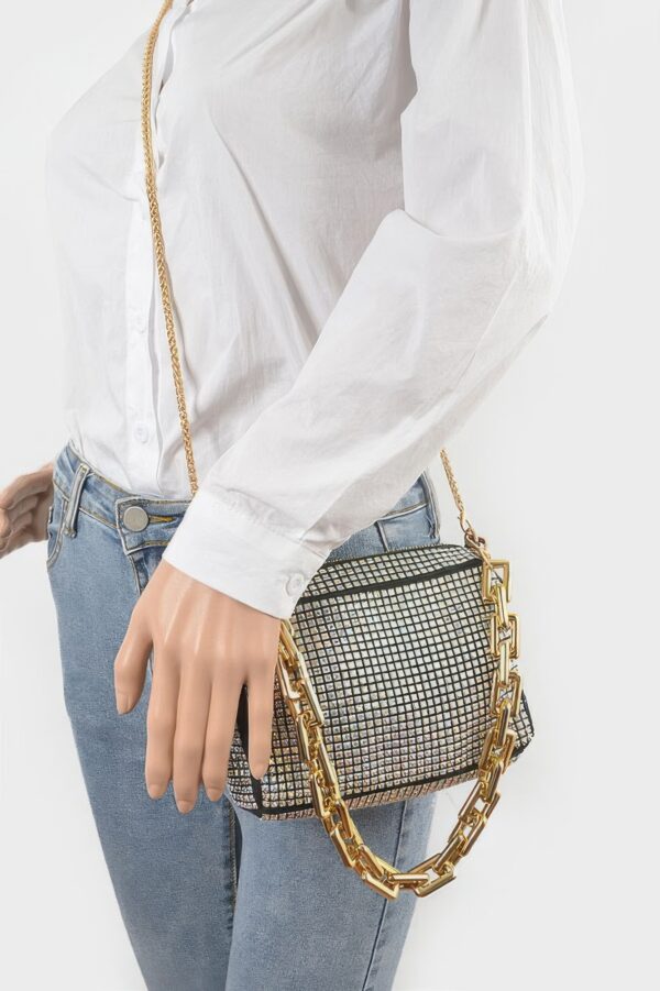 Oversized Rhinestone Bag with Link Chain Strap
