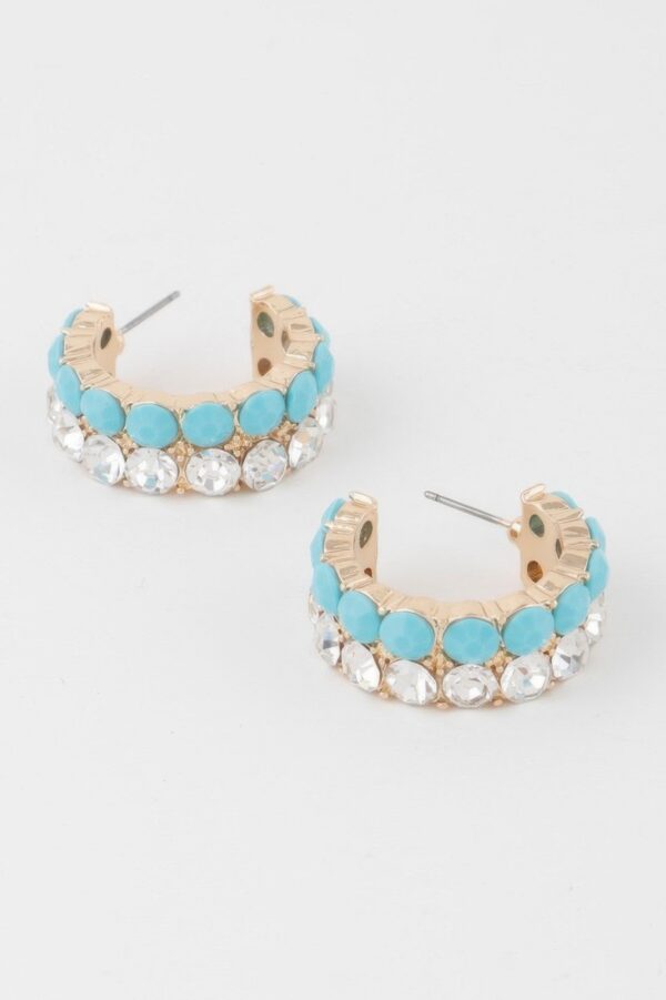 Double Jewel Stone Hoop Earrings – Compact Sparkle