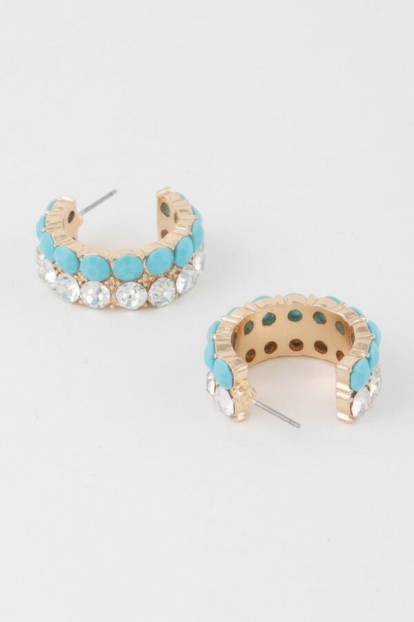 Double Jewel Stone Hoop Earrings – Compact Sparkle