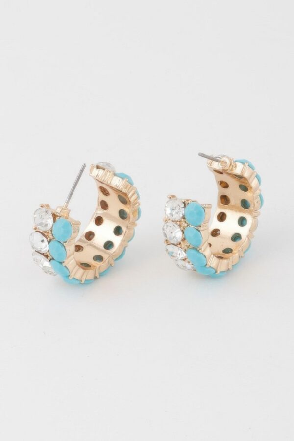 Double Jewel Stone Hoop Earrings – Compact Sparkle