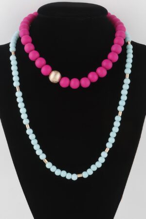 Two-Toned Beaded Long Necklace – Layered Silhouette