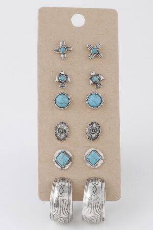 Antique Sunburst Stud Earrings Set – Textured Sun Design