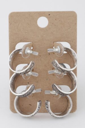 Compact Antique-Detail Hoop Earring Set