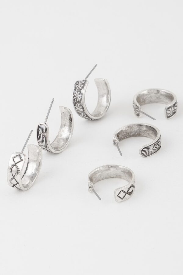 Compact Antique-Detail Hoop Earring Set