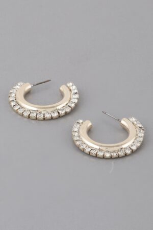 Rhinestone Lined Hoop Earrings – 1 x 1 in