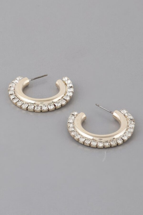 Rhinestone Lined Hoop Earrings – 1 x 1 in