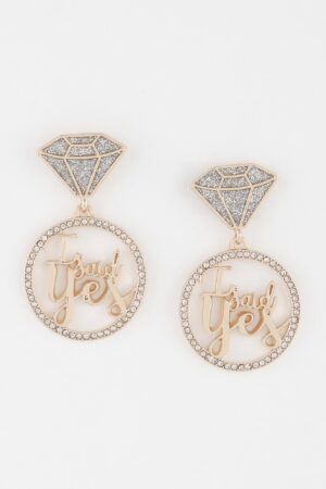 I Said Yes Rhinestone Drop Earrings – Bridal Sparkle