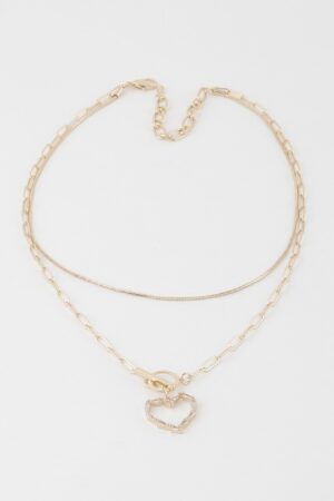 Double Heart Toggle Necklace with Structured Chain