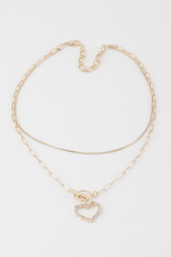 Double Heart Toggle Necklace with Structured Chain