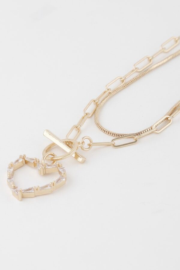 Double Heart Toggle Necklace with Structured Chain