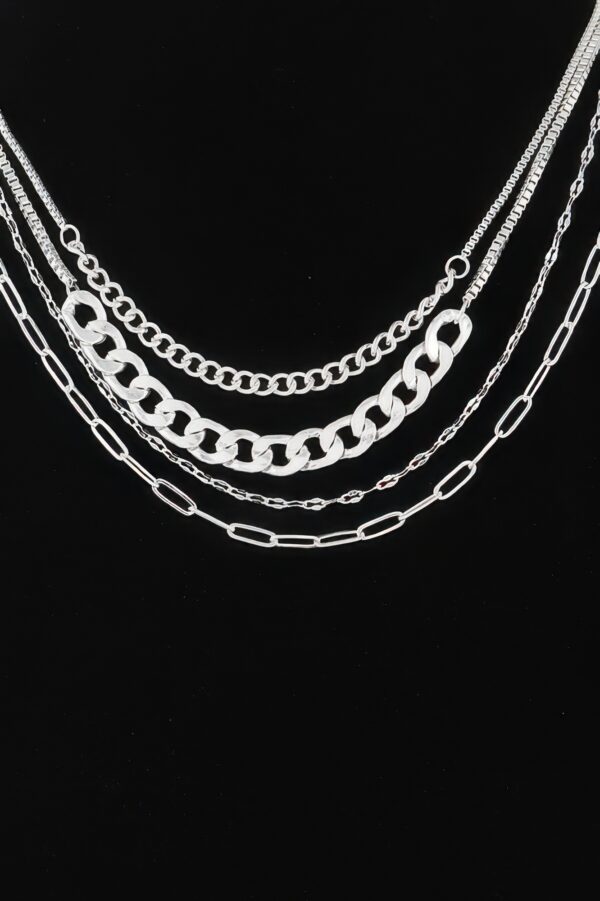 Multi Curb Mariner Chain Necklace – 16-inch Layered Links