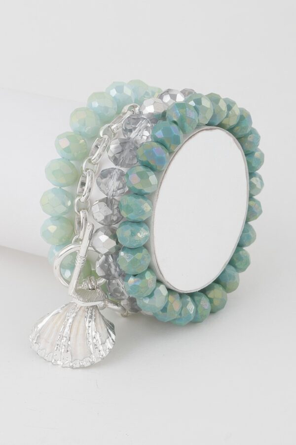 Multi Seashell Crystal Bracelet – Stacked Shell Charm