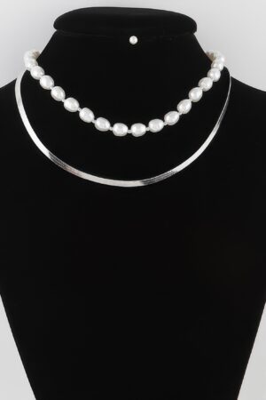 Stone-Accented Snake Chain Necklace, 14 Inch