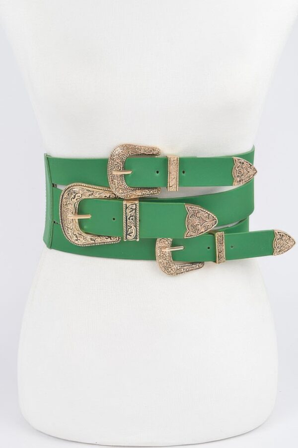 Multi-Buckle Wide Elastic Waist Belt – Polyurethane