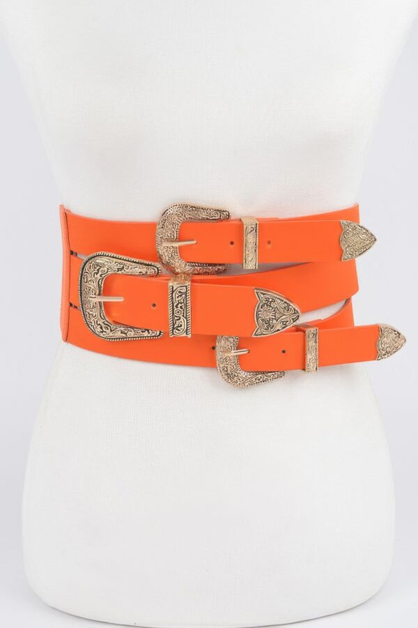 Multi-Buckle Wide Elastic Waist Belt – Polyurethane
