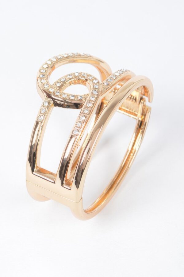 Rhinestone Spring Hinge Metal Cuff – Structured Sparkle