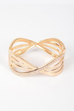 Rhinestone Metal Spring-Hinge Cuff Bracelet