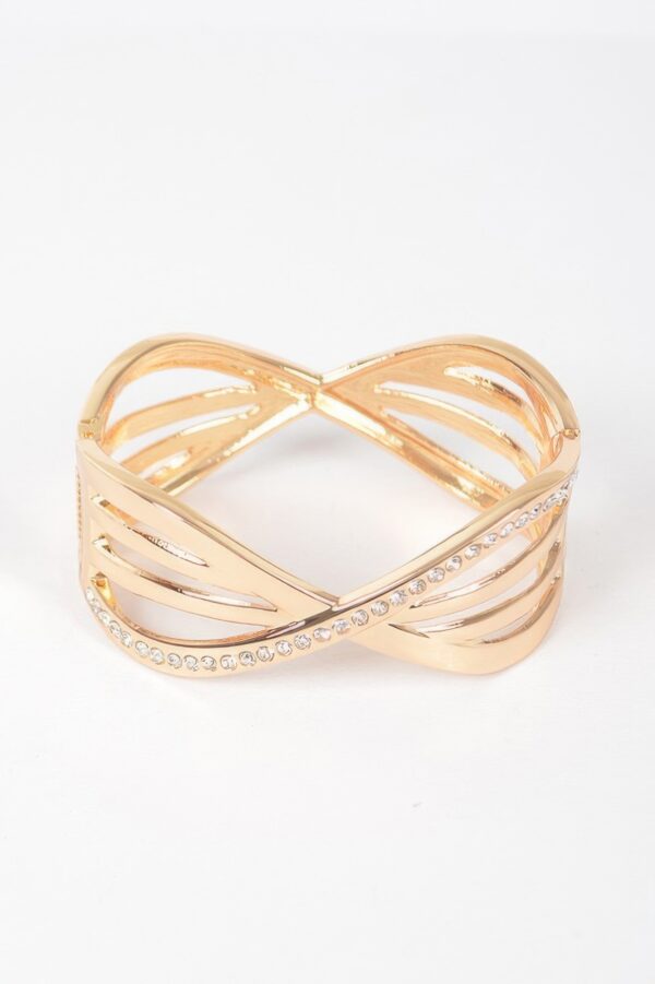 Rhinestone Metal Spring-Hinge Cuff Bracelet