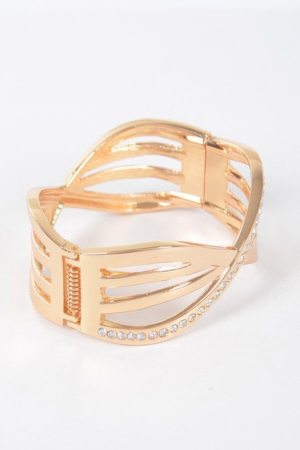 Rhinestone Metal Spring-Hinge Cuff Bracelet