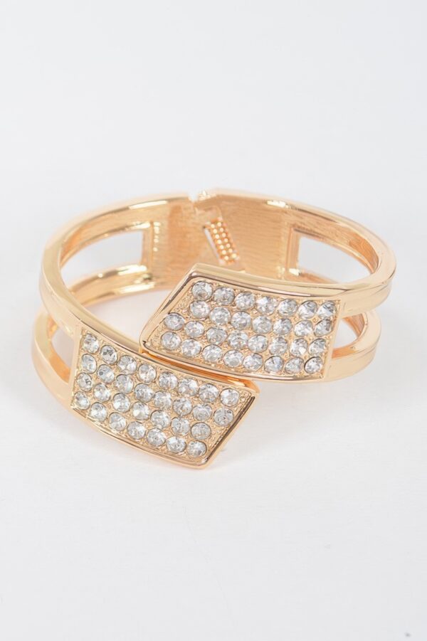 Sparkling Rhinestone Metal Spring-Hinge Cuff