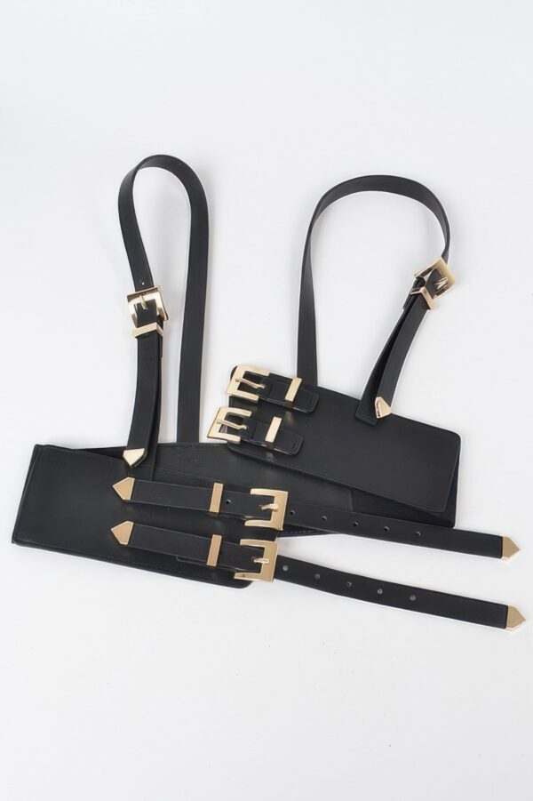 Multi-Buckle Harness Belt – PU & Elastic