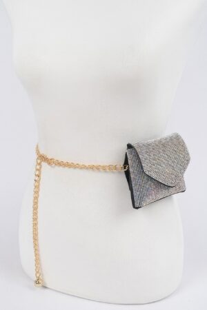 Rhinestone Mini Bag with Chain Belt Strap