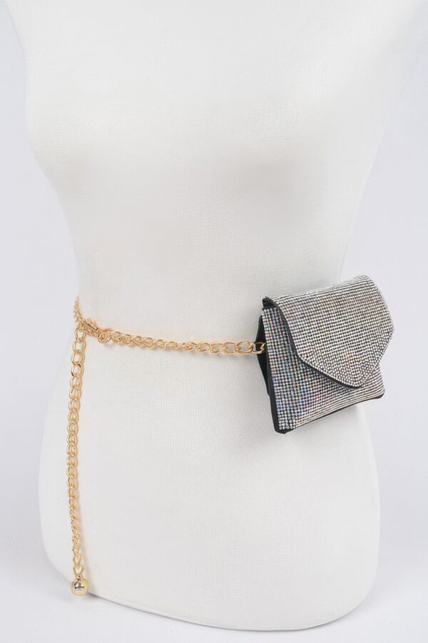 Rhinestone Mini Bag with Chain Belt Strap